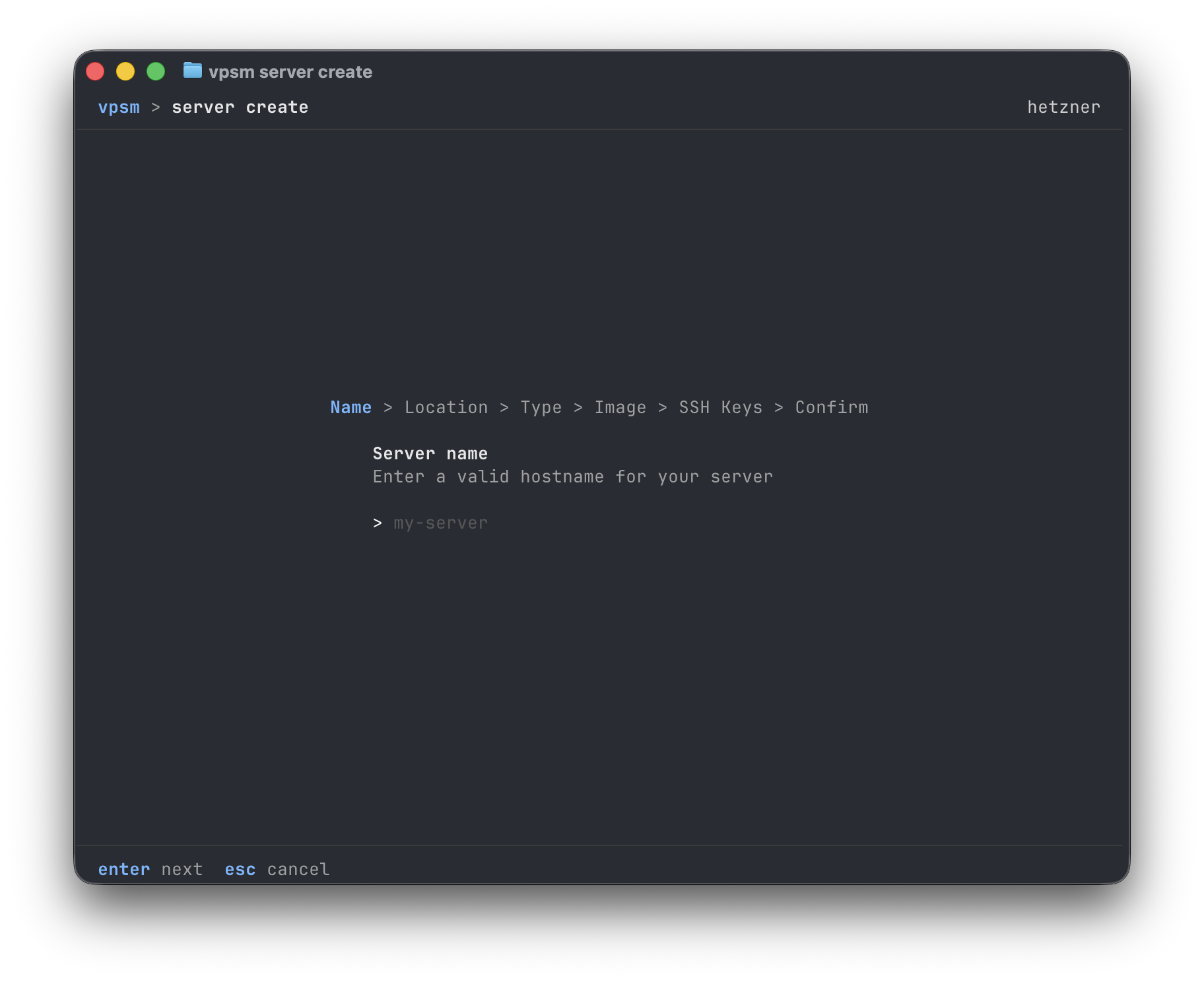 Server create wizard