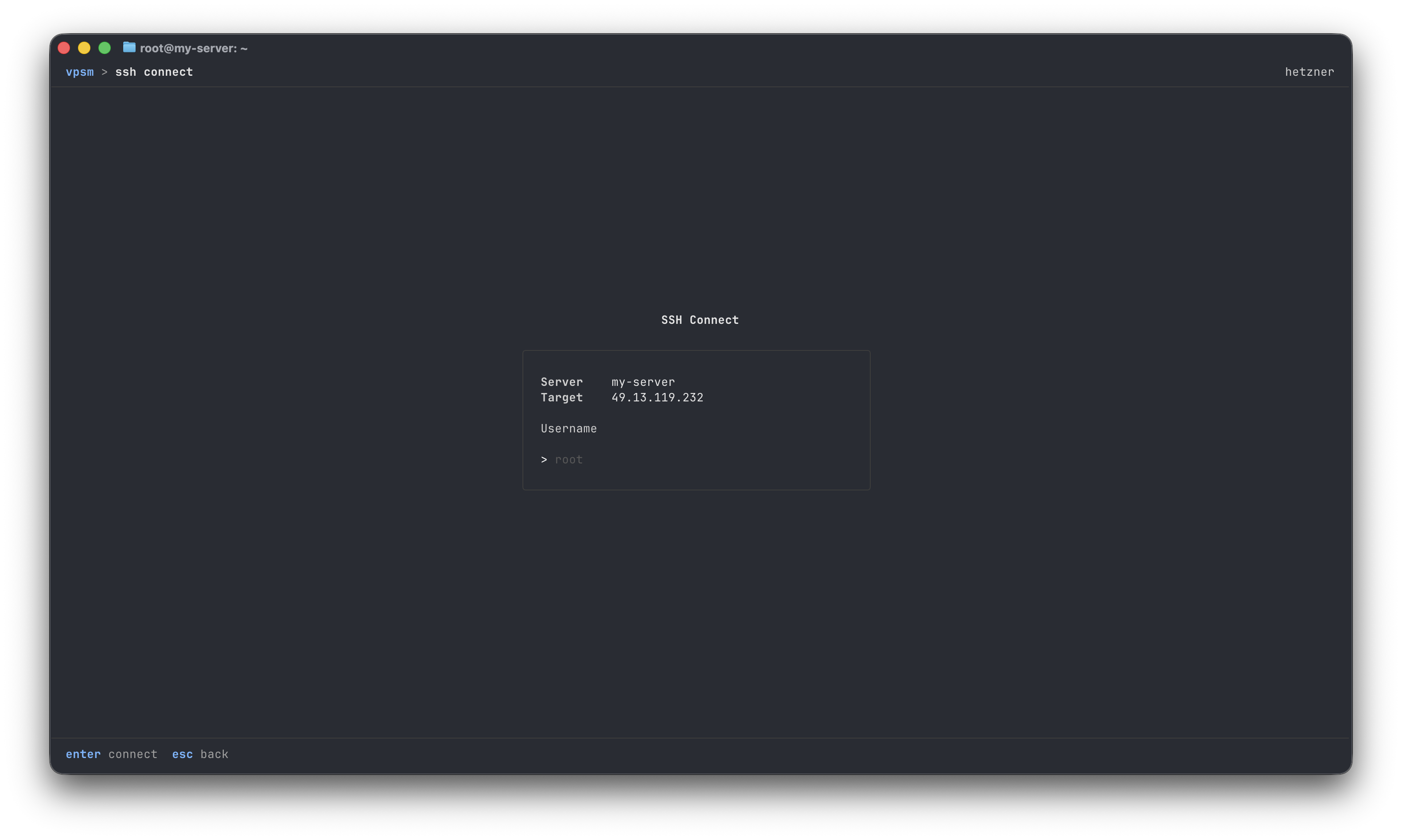 SSH Connection Screen